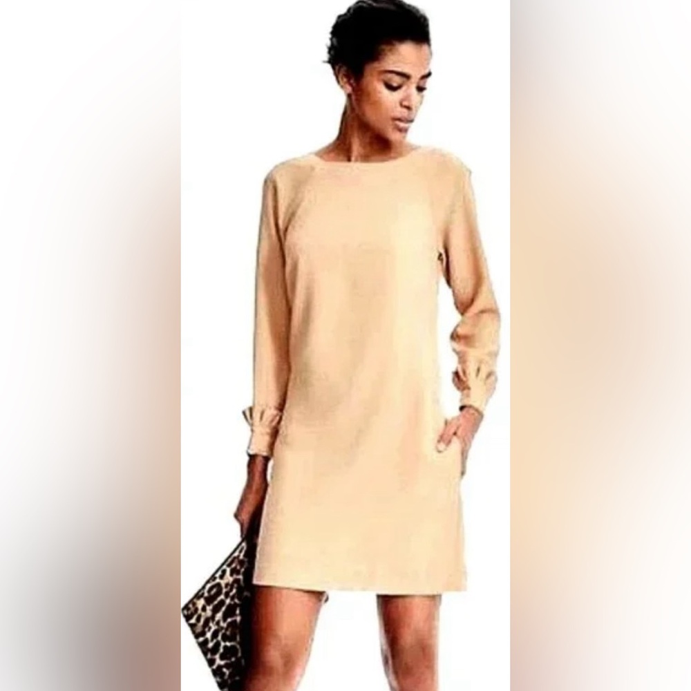 Banana Republic Tan Long Sleeve Ruffle Cuff Dress